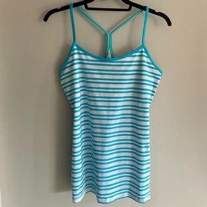 Lululemon Power Y Tank white/blue stripe size 12